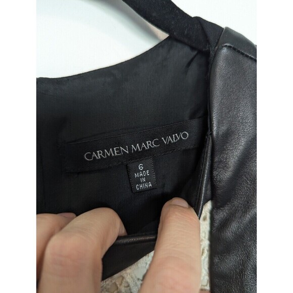 Carmen Marc Valvo Dress Womens 6 Black Silk Leather Lace Whimisgoth Fairy Mature - Picture 9 of 14